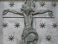 Jesus am Kreuz und 9 als Stern getarnte Mutterschiffe